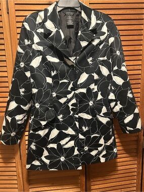 Vintage George Black and White Floral Print Button Front Coat